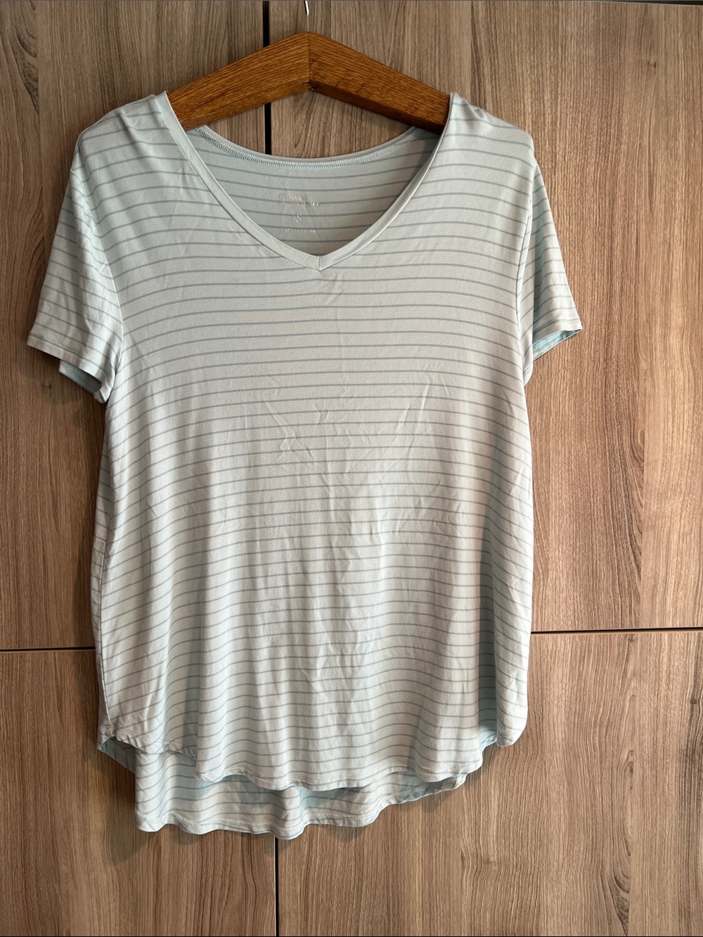 NWOT Grace & Lace Women’s Short Sleeve V-Neck Striped Tee - Light Blue